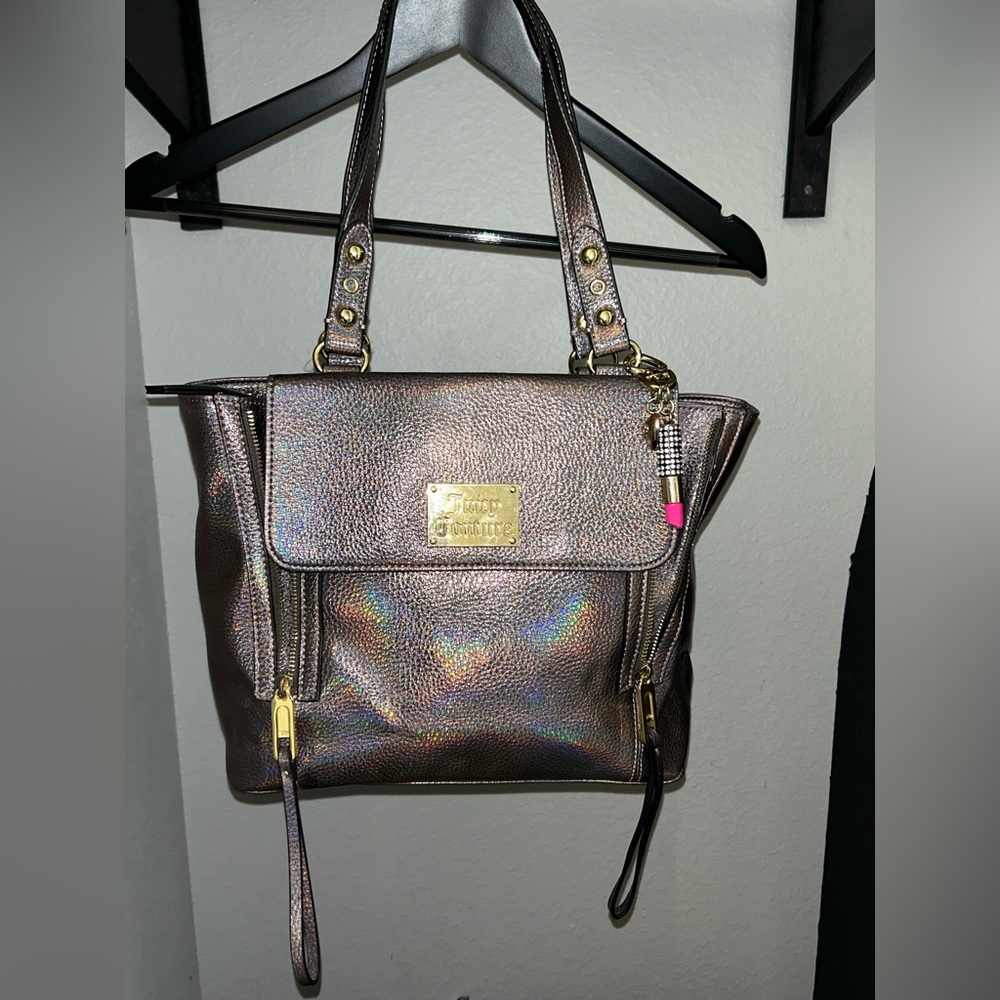 Iridescent Pink Silver Purple Juicy Couture Tote Bag Accent Zipper Metal Tags￼